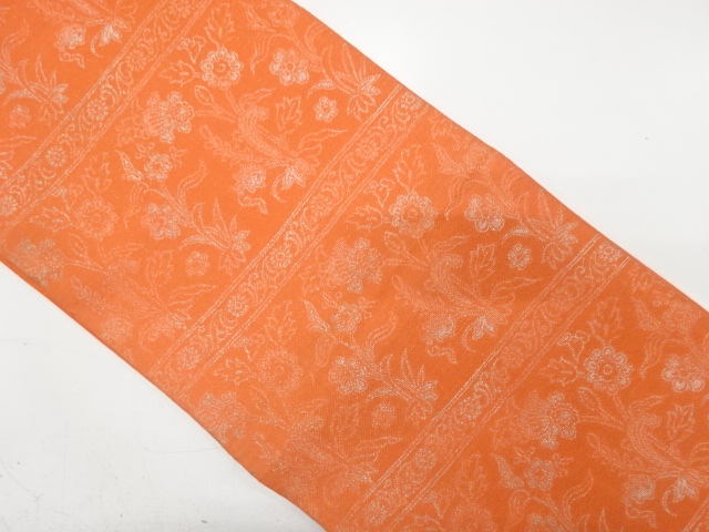 JAPANESE KIMONO / ANTIQUE FUKURO OBI FOR SUMMER / SILK / WOVEN STRIPE & FLORAL SARASA